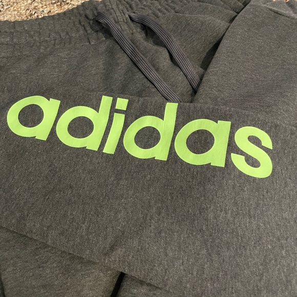 Adidas Charcoal Joggers with Neon Green Logo - Picture 4 of 5